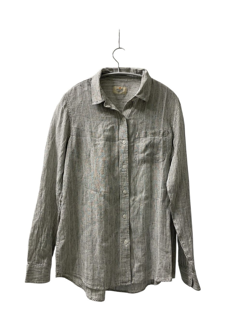 Marine Layer Black and White Striped Linen Button Down Shirt